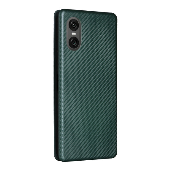 For Sony Xperia 10 VI 2024 Carbon Fiber Texture Flip Leather Phone Case(Green)