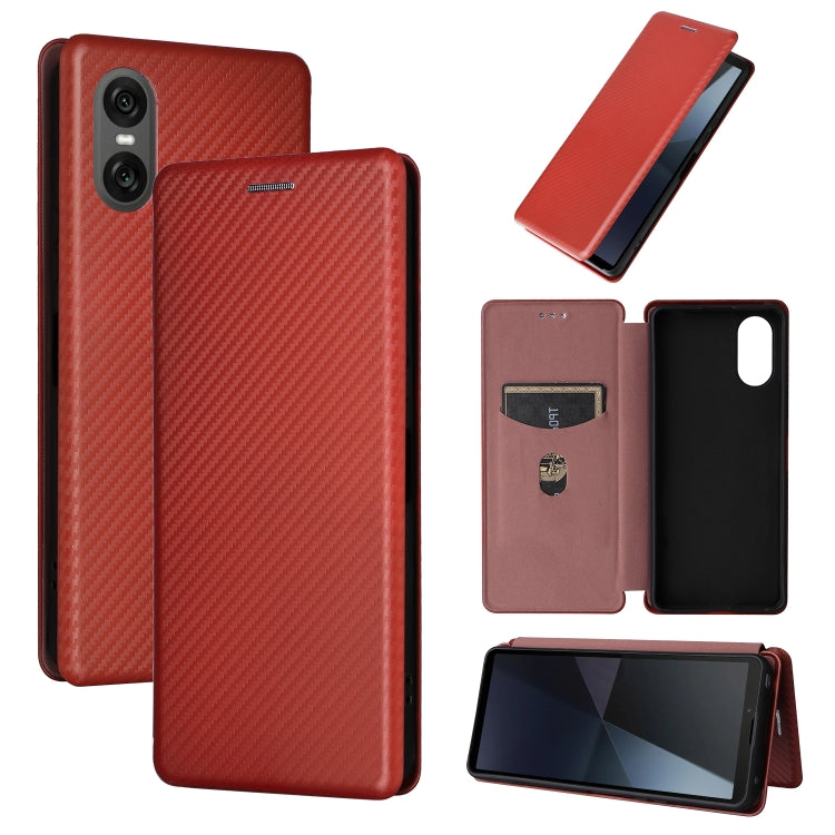 For Sony Xperia 10 VI 2024 Carbon Fiber Texture Flip Leather Phone Case(Brown) - Sony Cases by PMC Jewellery | Online Shopping South Africa | PMC Jewellery | Buy Now Pay Later Mobicred