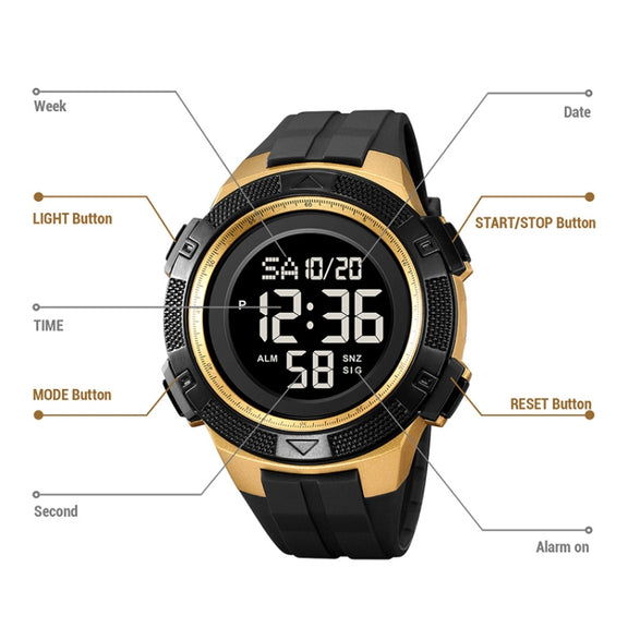 SKMEI 2078 Multifunctional Men 50M Water-resistant Sports Fashion Digital Wrist Watch(Black)