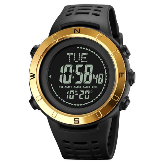 Shimei 2096 Multifunctional Men 50M Water-resistant Compass Noctilucent Digital Wrist Watch(Gold)