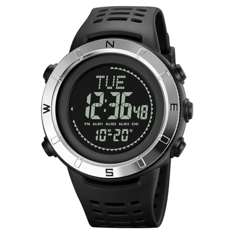 Shimei 2096 Multifunctional Men 50M Waterproof Compass Noctilucent Digital Wrist Watch(Silver) - free shipping - PMC Jewellery - Order now!