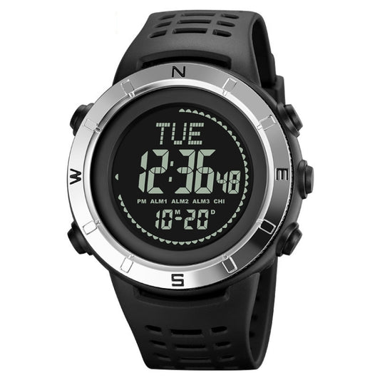 Shimei 2096 Multifunctional Men 50M Waterproof Compass Noctilucent Digital Wrist Watch(Silver) - free shipping - PMC Jewellery - Order now!