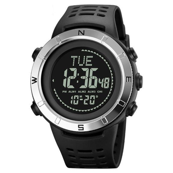 Shimei 2096 Multifunctional Men 50M Water-resistant Compass Noctilucent Digital Wrist Watch(Silver)