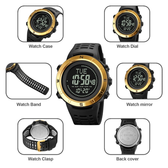 Shimei 2096 Multifunctional Men 50M Water-resistant Compass Noctilucent Digital Wrist Watch(Silver)