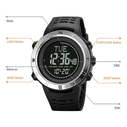 Shimei 2096 Multifunctional Men 50M Waterproof Compass Noctilucent Digital Wrist Watch(Silver) - free shipping - PMC Jewellery - Order now!