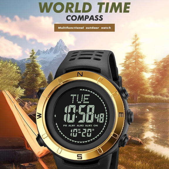 Shimei 2096 Multifunctional Men 50M Water-resistant Compass Noctilucent Digital Wrist Watch(Silver)