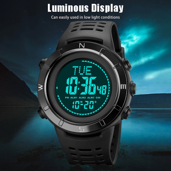 Shimei 2096 Multifunctional Men 50M Water-resistant Compass Noctilucent Digital Wrist Watch(Silver)