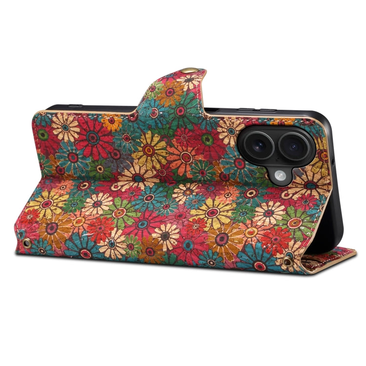 For iPhone 16 Denior Flower Language Series Cork Fabric Oil Edge Leather Phone Case(Spring) - free shipping - PMC Jewellery - Order now!