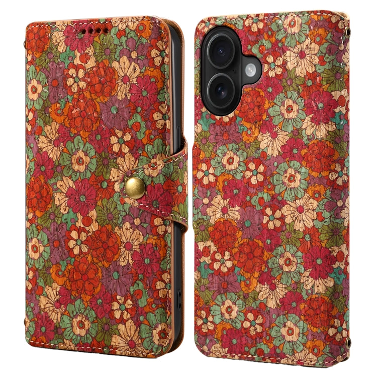 For iPhone 16 Denior Flower Language Series Cork Fabric Oil Edge Leather Phone Case(Summer) - free shipping - PMC Jewellery - Order now!
