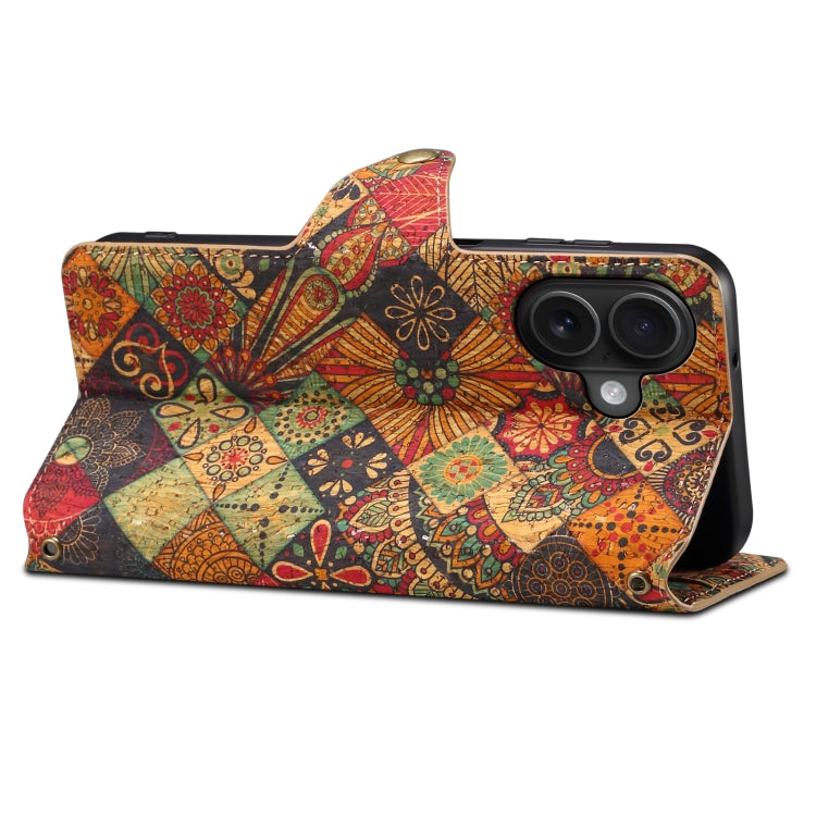For iPhone 16 Plus Denior Flower Language Series Cork Fabric Oil Edge Leather Phone Case(Autumn) - free shipping - PMC Jewellery - Order now!
