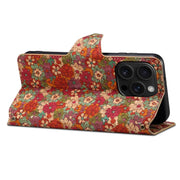 For iPhone 16 Pro Denior Flower Language Series Cork Fabric Oil Edge Leather Phone Case(Summer)