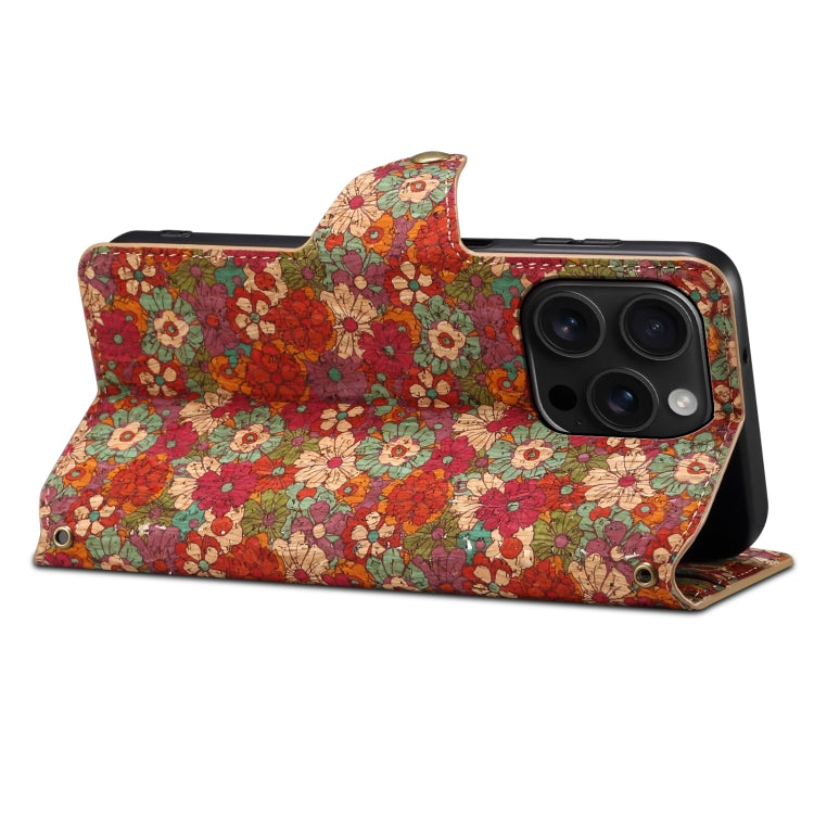 For iPhone 16 Pro Denior Flower Language Series Cork Fabric Oil Edge Leather Phone Case(Summer)