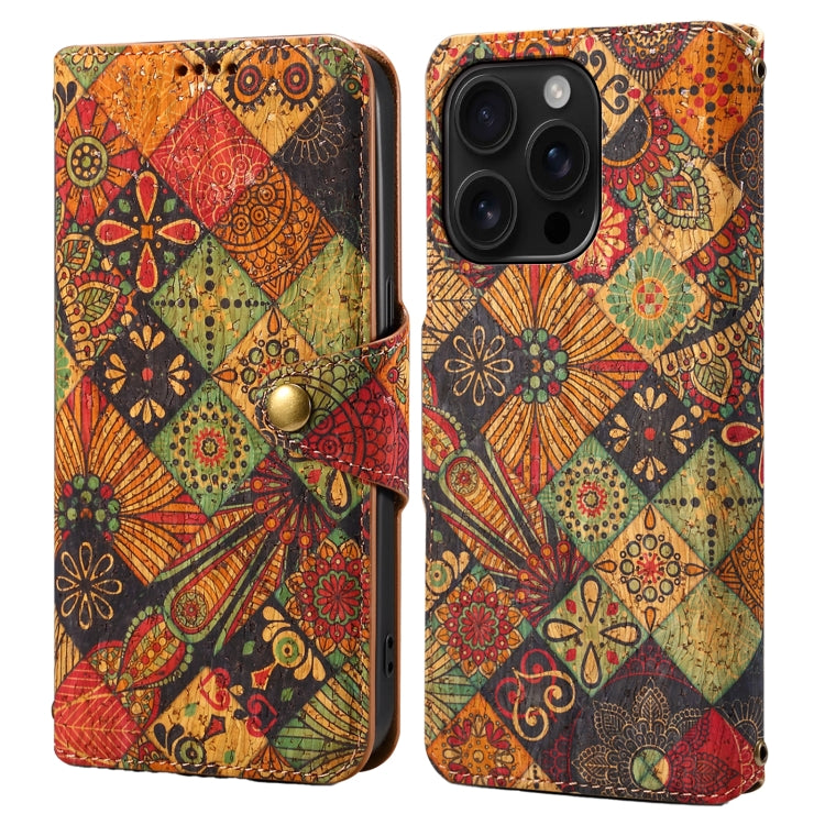 For iPhone 16 Pro Denior Flower Language Series Cork Fabric Oil Edge Leather Phone Case(Autumn) - free shipping - PMC Jewellery - Order now!