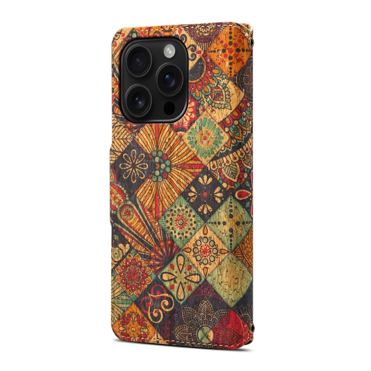 For iPhone 16 Pro Denior Flower Language Series Cork Fabric Oil Edge Leather Phone Case(Autumn) - free shipping - PMC Jewellery - Order now!