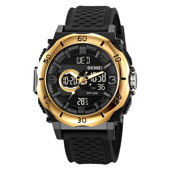 SKMEI 2098 Multifunctional Men 50M Water-resistant Thermometer Dual Display Digital Wrist Watch(Gold+Black)