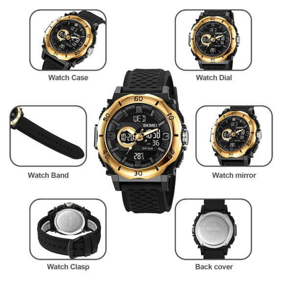 SKMEI 2098 Multifunctional Men 50M Water-resistant Thermometer Dual Display Digital Wrist Watch(Black)