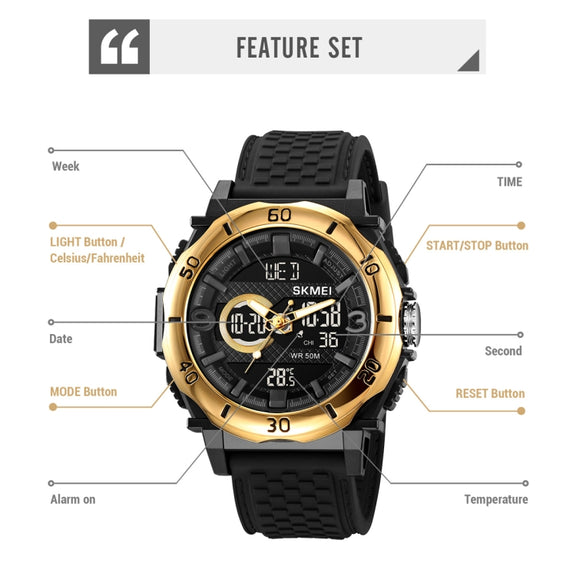SKMEI 2098 Multifunctional Men 50M Water-resistant Thermometer Dual Display Digital Wrist Watch(Black)