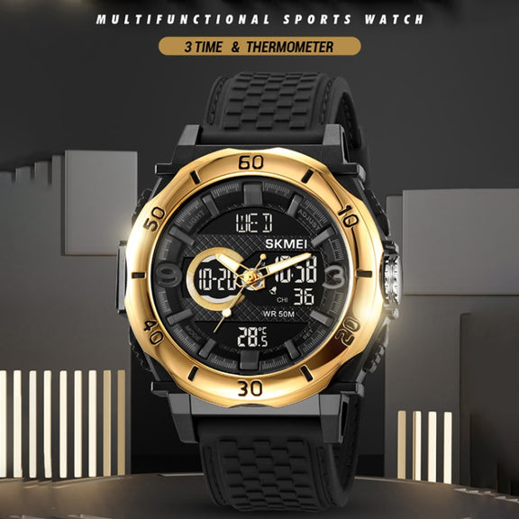 SKMEI 2098 Multifunctional Men 50M Water-resistant Thermometer Dual Display Digital Wrist Watch(Black)
