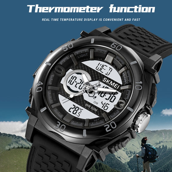 SKMEI 2098 Multifunctional Men 50M Water-resistant Thermometer Dual Display Digital Wrist Watch(Black)
