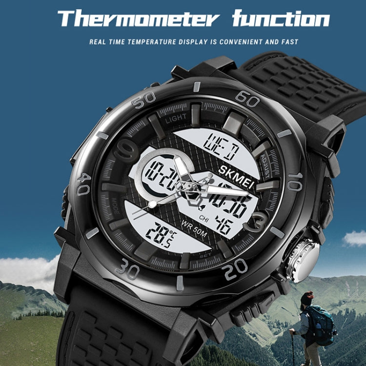 SKMEI 2098 Multifunctional Men 50M Waterproof Thermometer Dual Display Digital Wrist Watch(Black+White) - free shipping - PMC TechLife - Order now!