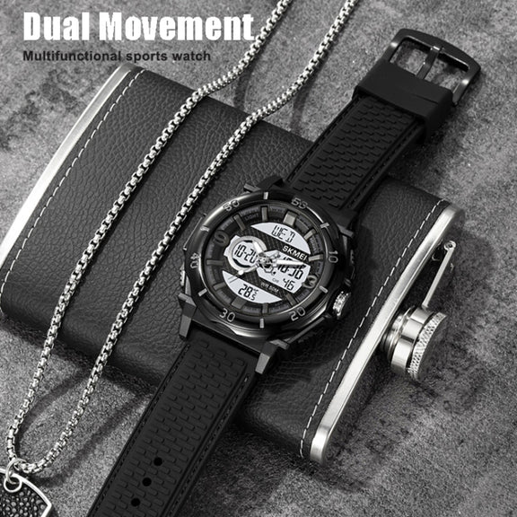 SKMEI 2098 Multifunctional Men 50M Water-resistant Thermometer Dual Display Digital Wrist Watch(Black)