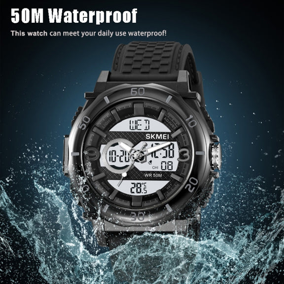 SKMEI 2098 Multifunctional Men 50M Water-resistant Thermometer Dual Display Digital Wrist Watch(Black)