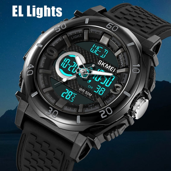 SKMEI 2098 Multifunctional Men 50M Water-resistant Thermometer Dual Display Digital Wrist Watch(Black)