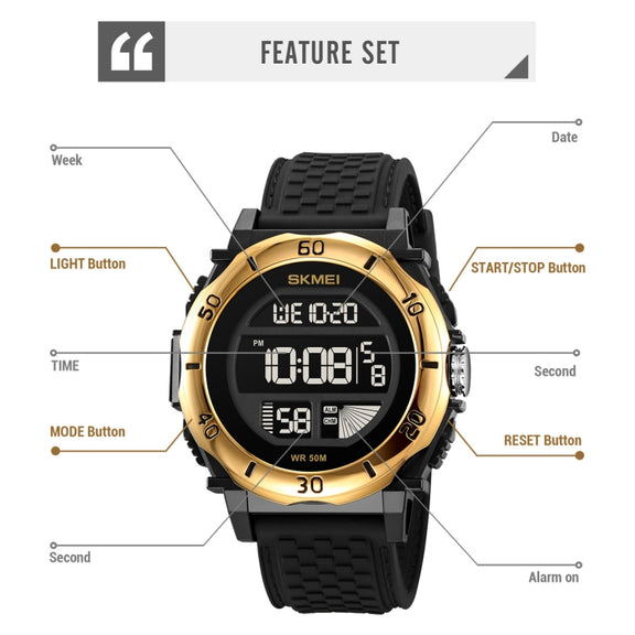 SKMEI 2099 Multifunctional Men Outdoor 50M Water-resistant Luminous Digital Wrist Watch(Black)