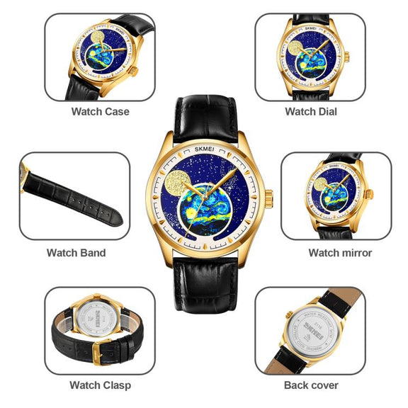 SKMEI 2115 Multifunctional Men Outdoor 30M Water-resistant Moon Phase Quartz Watch(Gold)