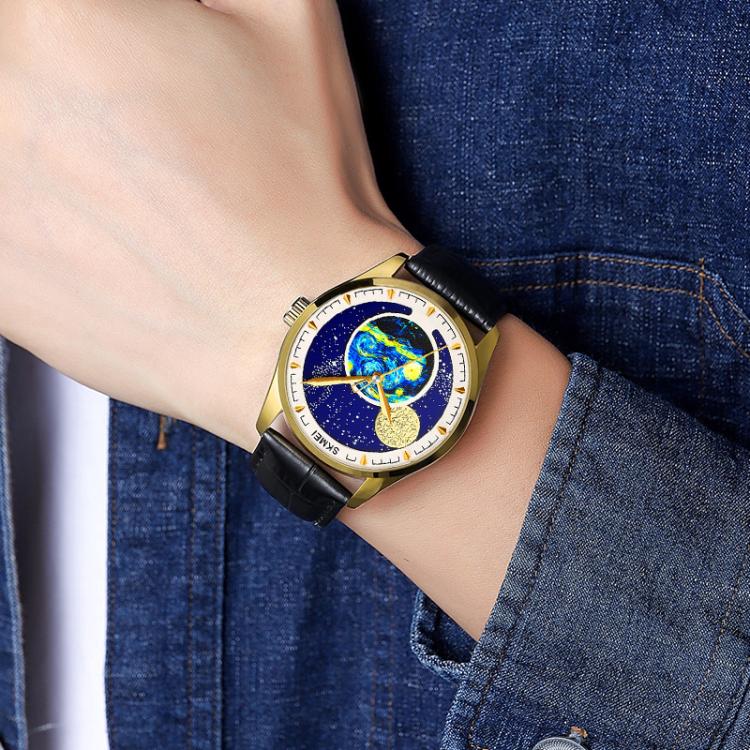 SKMEI 2115 Multifunctional Men Outdoor 30M Water-resistant Moon Phase Quartz Watch(Gold)