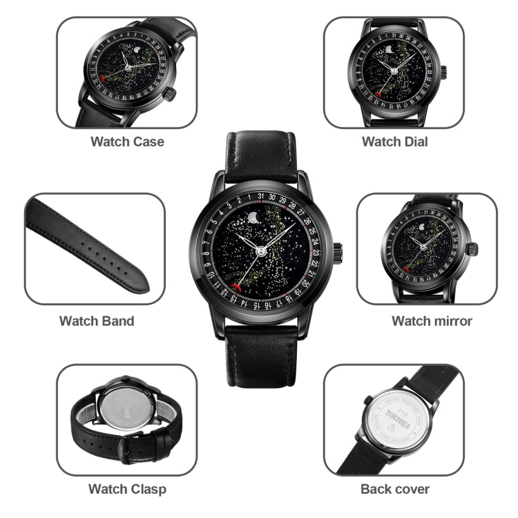 SKMEI 2116 Multifunctional Men 30M Water-resistant Fashion Casual Quartz Watch(Black Steel)