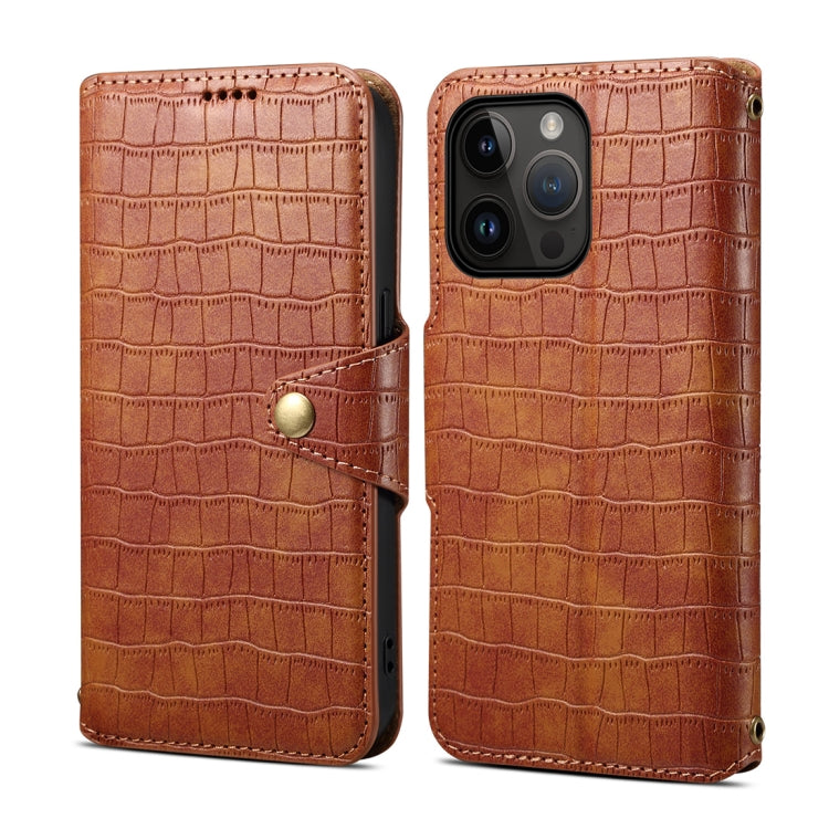 For iPhone 15 Pro Max Denior Crocodile Texture Oil Edge Leather Phone Case(Brown) - free shipping - PMC Jewellery - Order now!