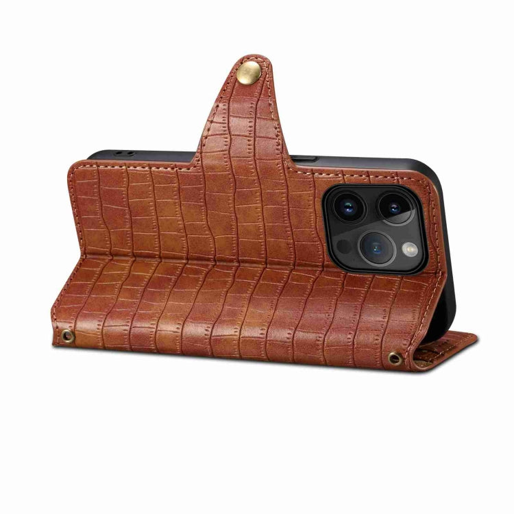 For iPhone 15 Pro Max Denior Crocodile Texture Oil Edge Leather Phone Case(Brown) - free shipping - PMC Jewellery - Order now!