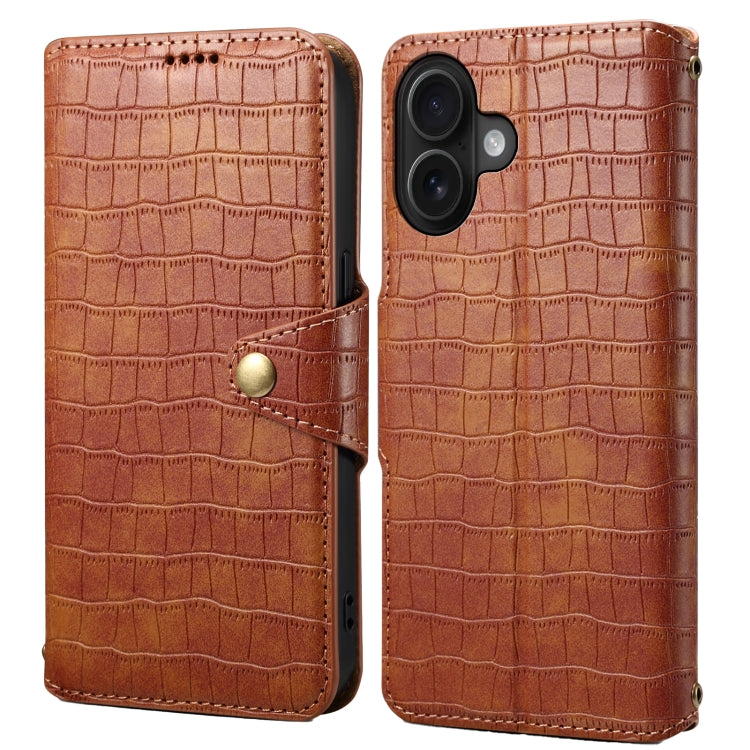 For iPhone 16 Denior Crocodile Texture Oil Edge Leather Phone Case(Brown) - free shipping - PMC Jewellery - Order now!