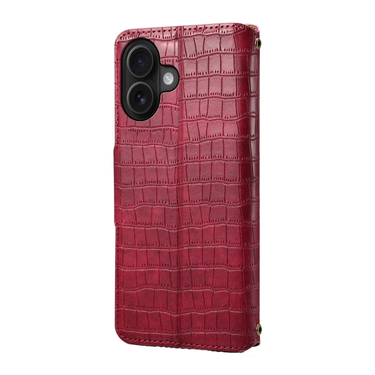 For iPhone 16 Denior Crocodile Texture Oil Edge Leather Phone Case(Rose Red) - free shipping - PMC Jewellery - Order now!