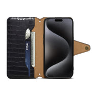 For iPhone 16 Denior Crocodile Texture Oil Edge Leather Phone Case(Black)