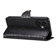 For iPhone 16 Denior Crocodile Texture Oil Edge Leather Phone Case(Black)