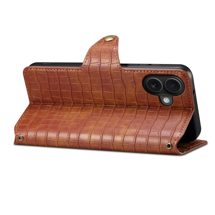 For iPhone 16 Plus Denior Crocodile Texture Oil Edge Leather Phone Case(Brown) - free shipping - PMC Jewellery - Order now!
