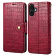 For iPhone 16 Plus Denior Crocodile Texture Oil Edge Leather Phone Case(Rose Red) - iPhone 16 Plus Cases by Denior | Online Shopping South Africa | PMC TechLife | Buy Now Pay Later Mobicred