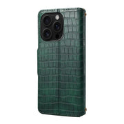 For iPhone 16 Pro Denior Crocodile Texture Oil Edge Leather Phone Case(Green)