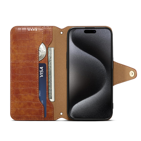 For iPhone 16 Pro Max Denior Crocodile Texture Oil Edge Leather Phone Case(Brown)