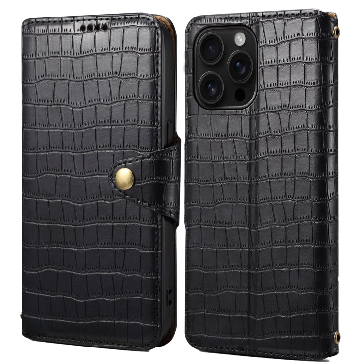 For iPhone 16 Pro Max Denior Crocodile Texture Oil Edge Leather Phone Case(Black) - free shipping - PMC Jewellery - Order now!