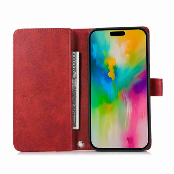 For iPhone 16 Pro Max Wristband Card Slot Leather Phone Case(Red)