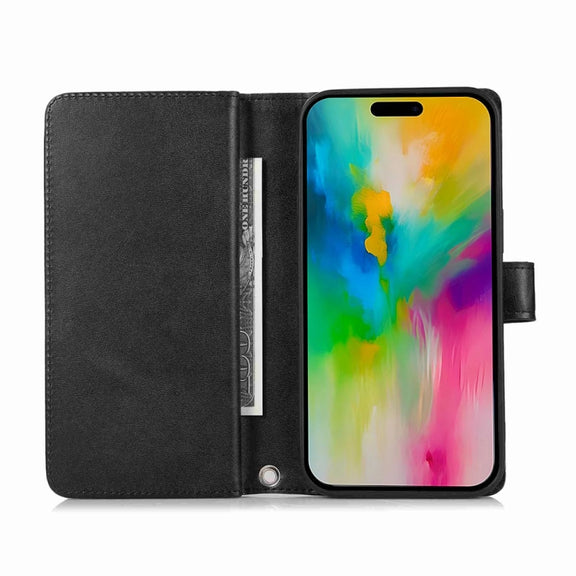For iPhone 16 Pro Max Wristband Card Slot Leather Phone Case(Black)