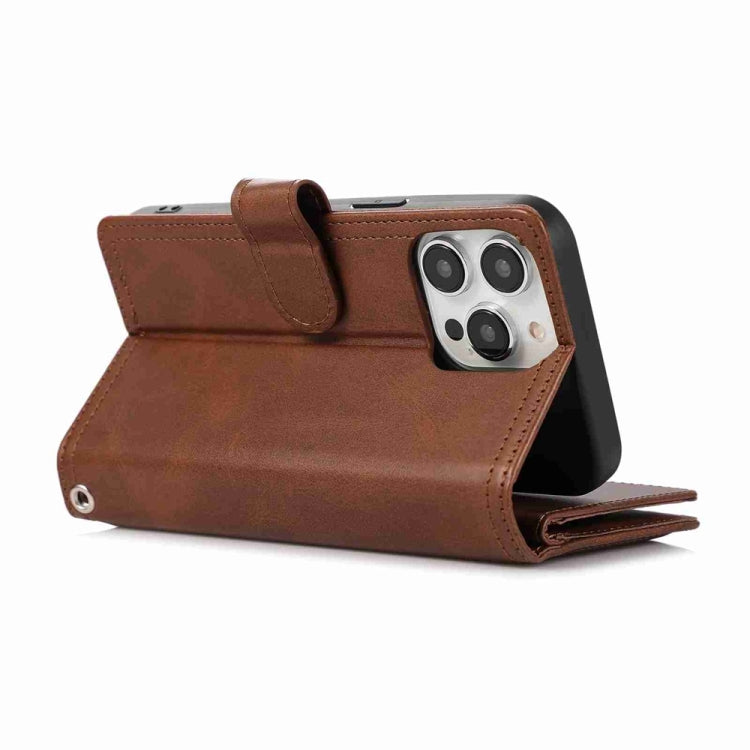 For iPhone 16 Pro Max Wristband Card Slot Leather Phone Case(Coffee)