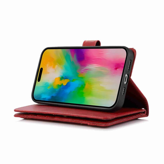 For iPhone 16 Pro Wristband Card Slot Leather Phone Case(Red)