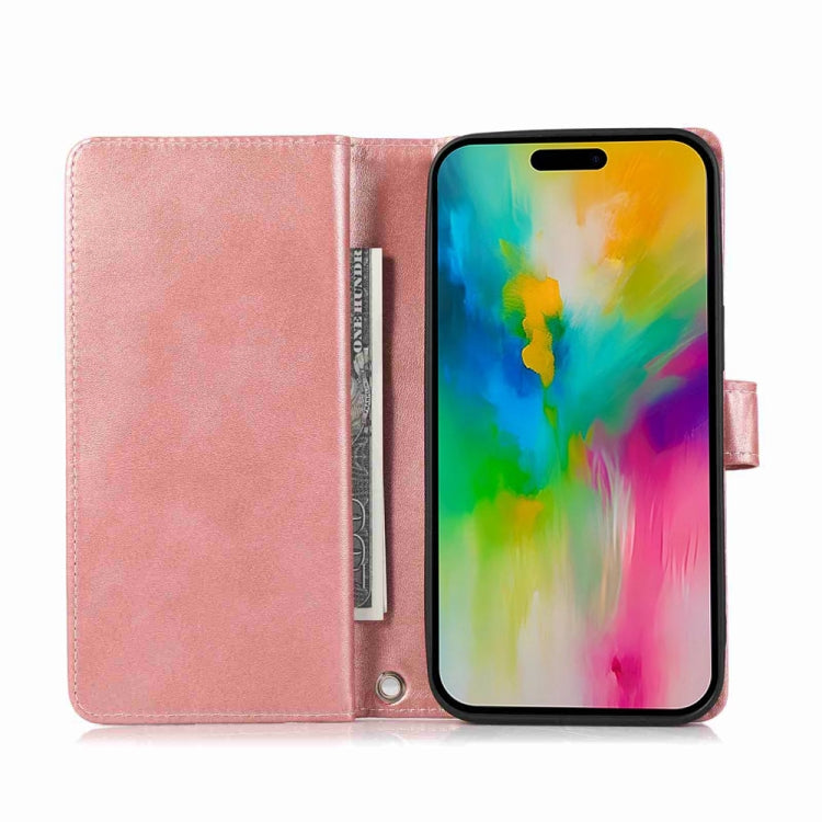 For iPhone 16 Pro Wristband Card Slot Leather Phone Case(Rose Gold)
