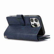 For iPhone 16 Pro Wristband Card Slot Leather Phone Case(Blue)