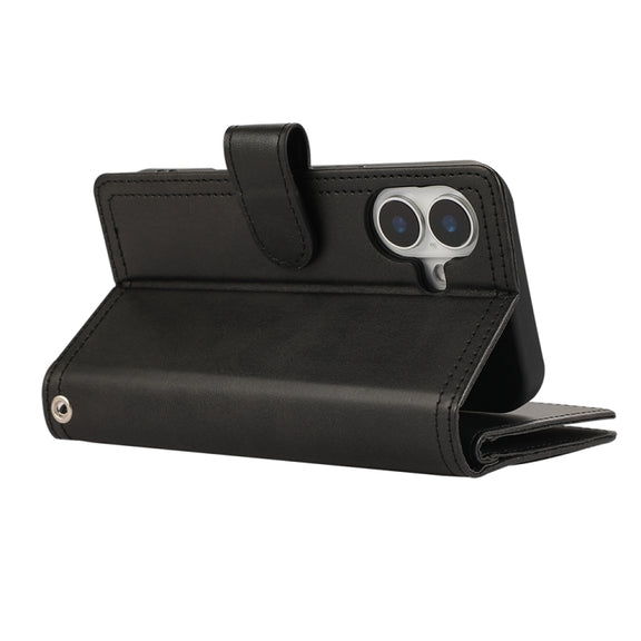 For iPhone 16 Plus Wristband Card Slot Leather Phone Case(Black)