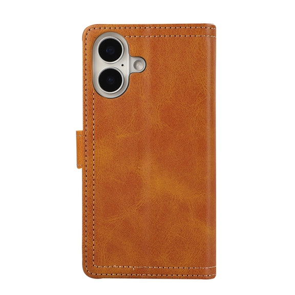 For iPhone 16 Wristband Card Slot Leather Phone Case(Brown)